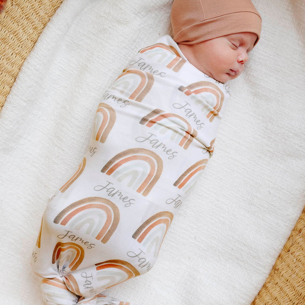 Personalized Baby Name Swaddle Blanket - Neutral Rainbow