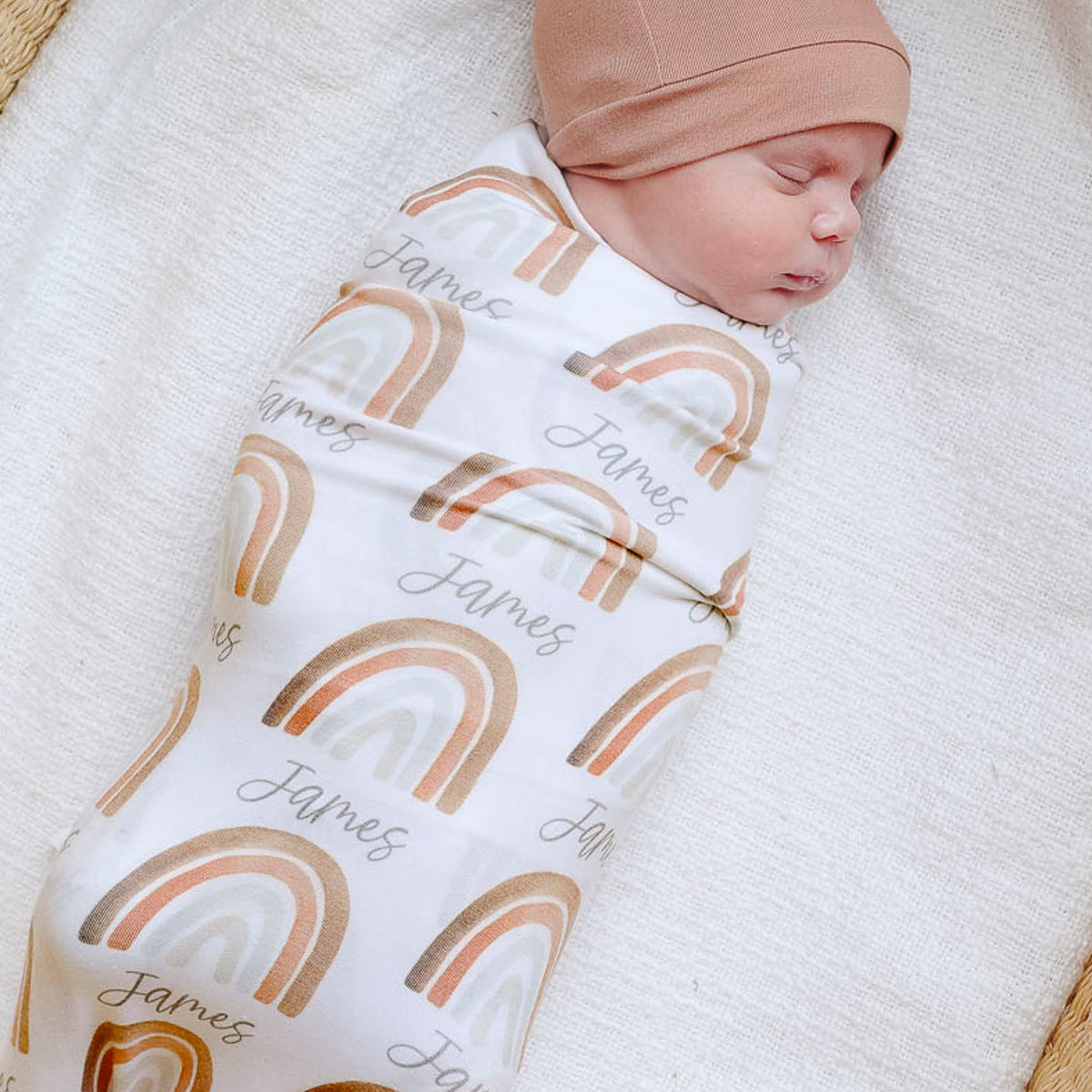 Personalized Baby Name Swaddle Blanket - Neutral Rainbow