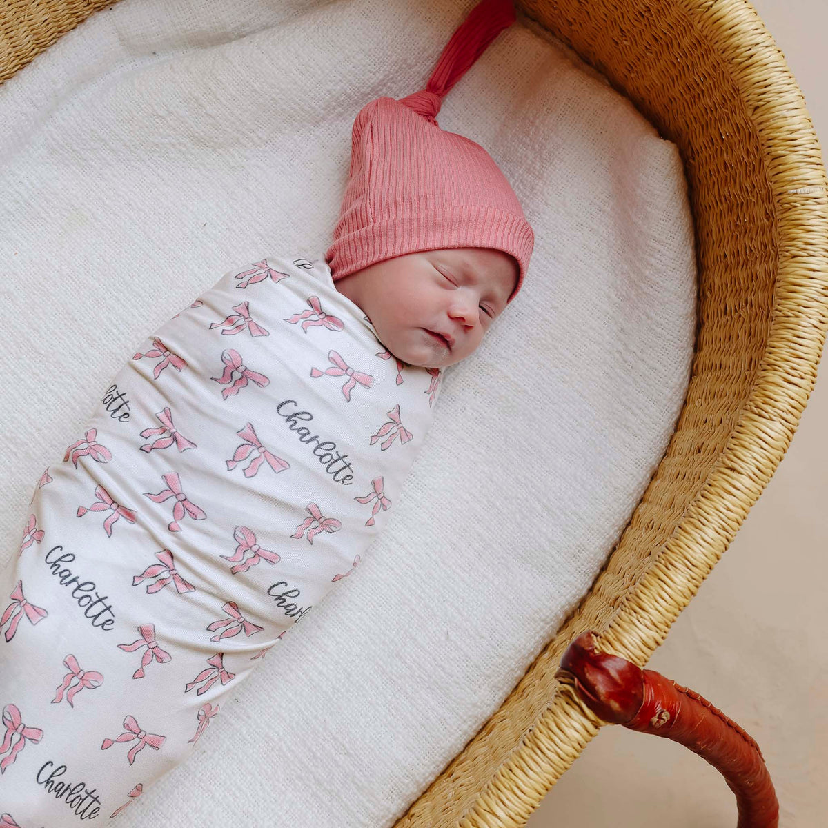 Personalized Baby Name Swaddle Blanket - Pink Bows