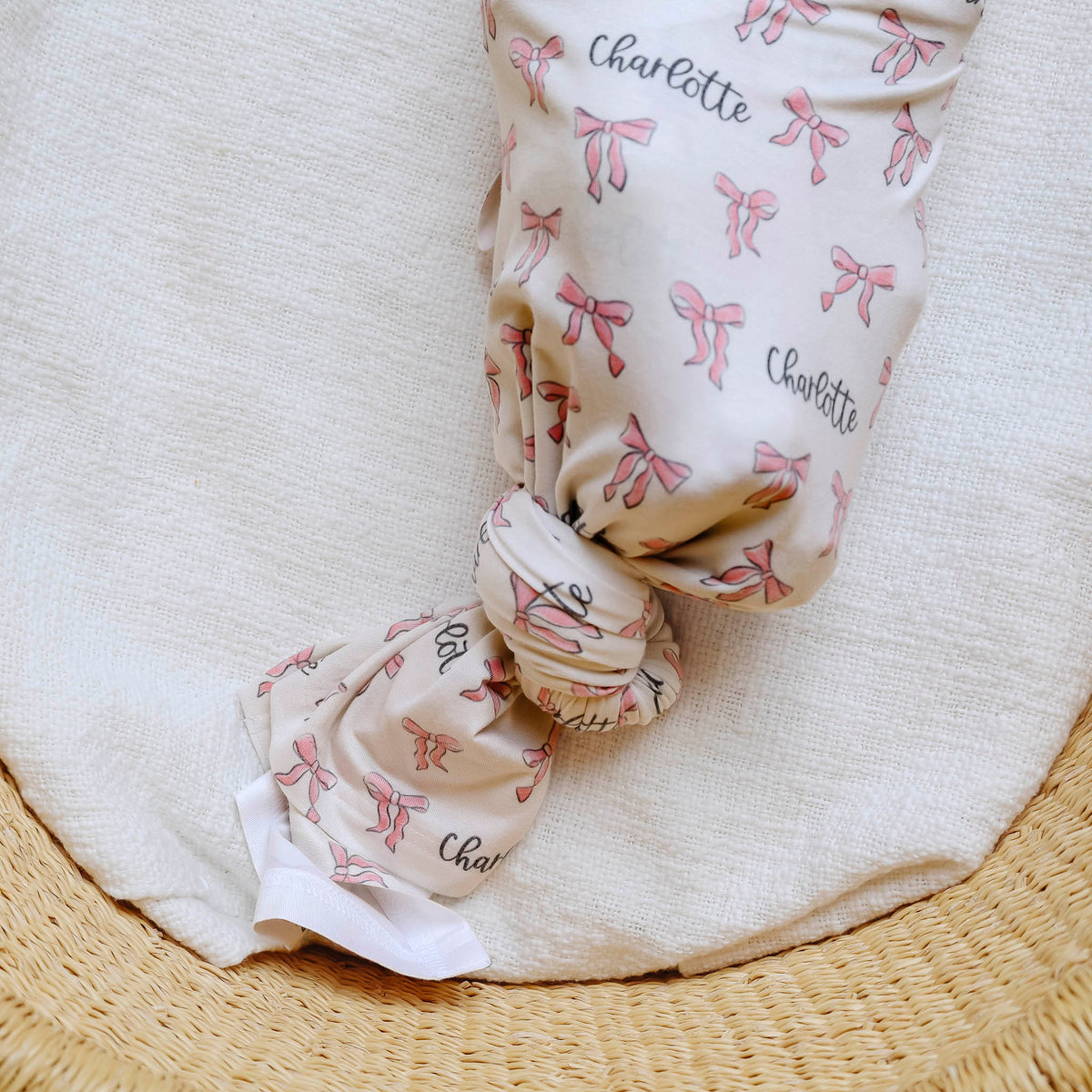 Personalized Baby Name Swaddle Blanket - Pink Bows