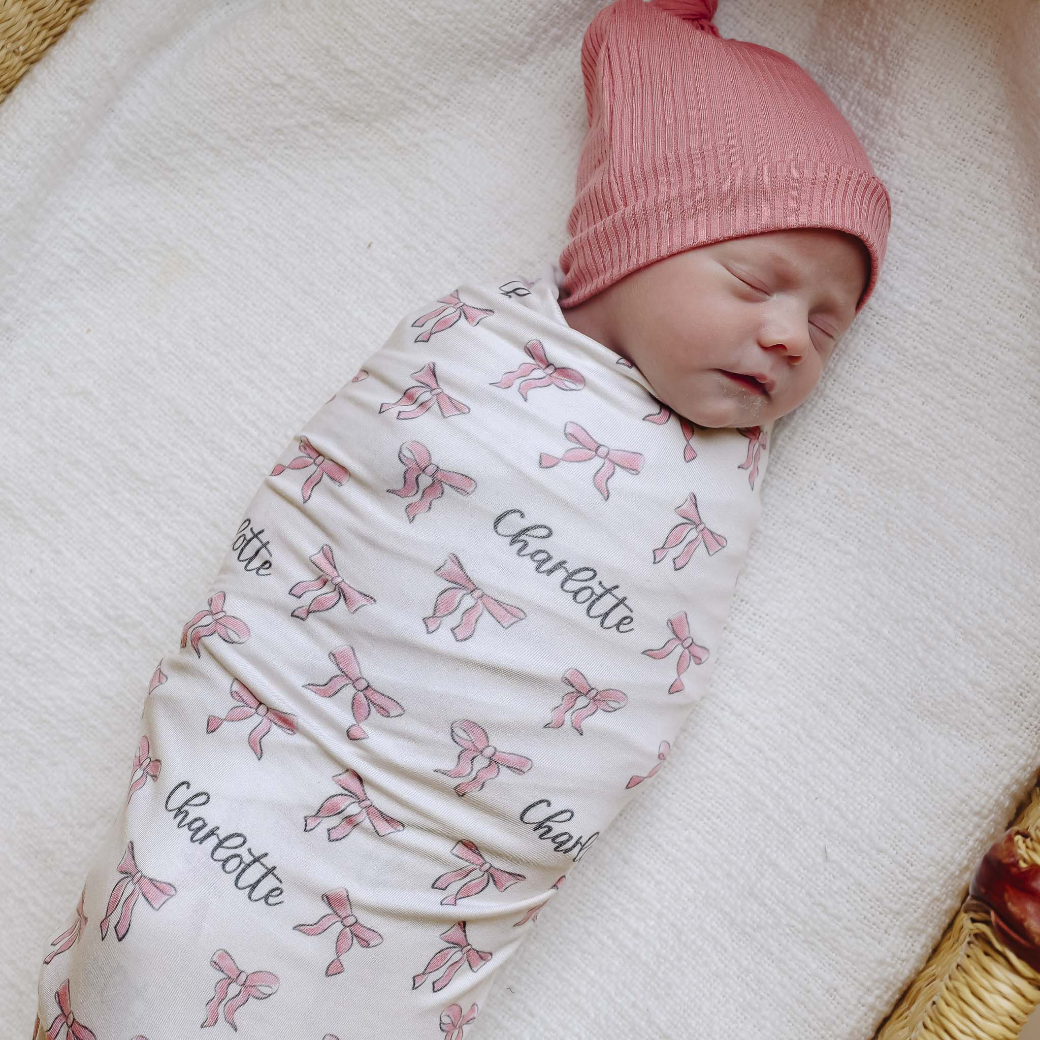 Personalized Baby Name Swaddle Blanket Pink Bows