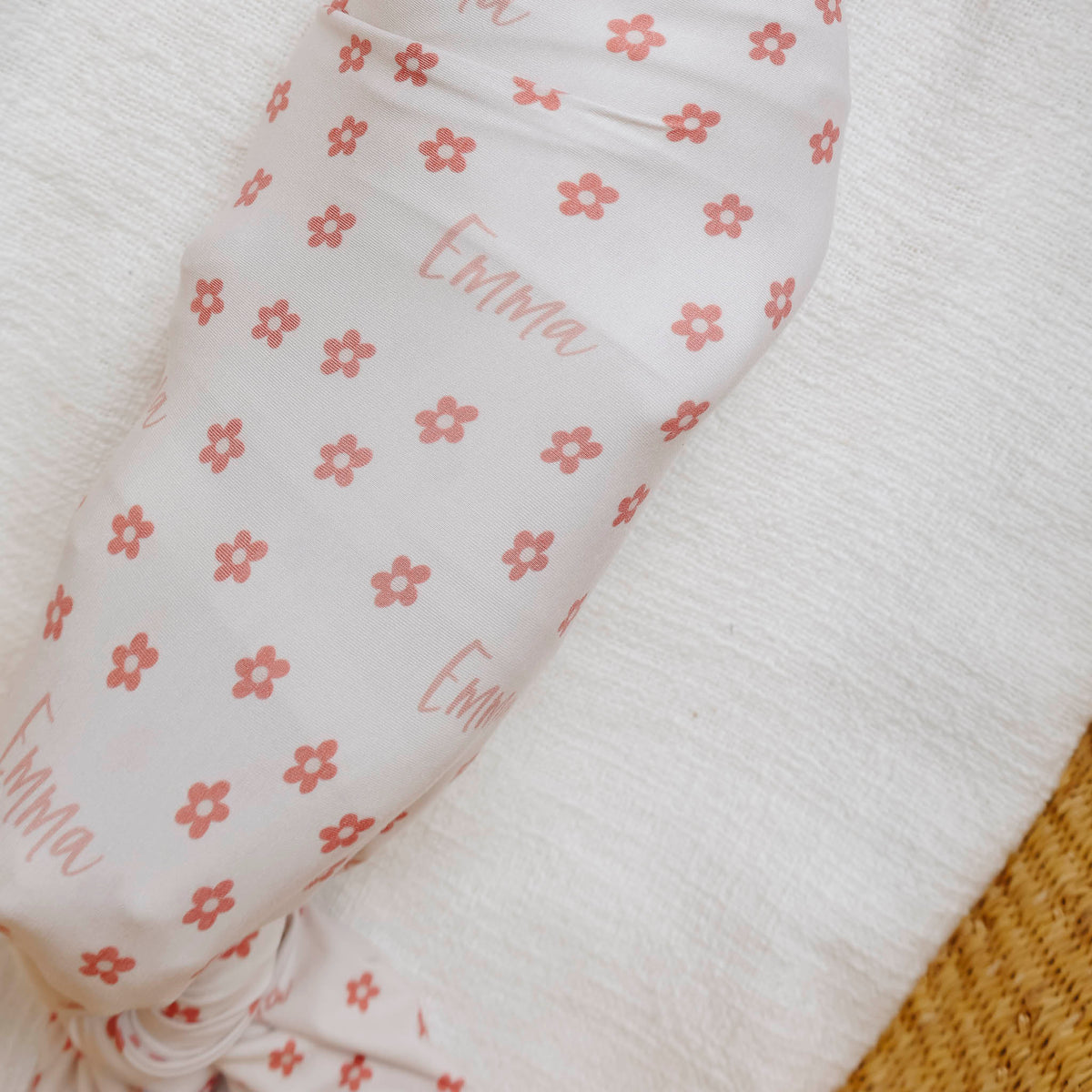 Personalized Baby Name Swaddle Blanket - Cream Daisy