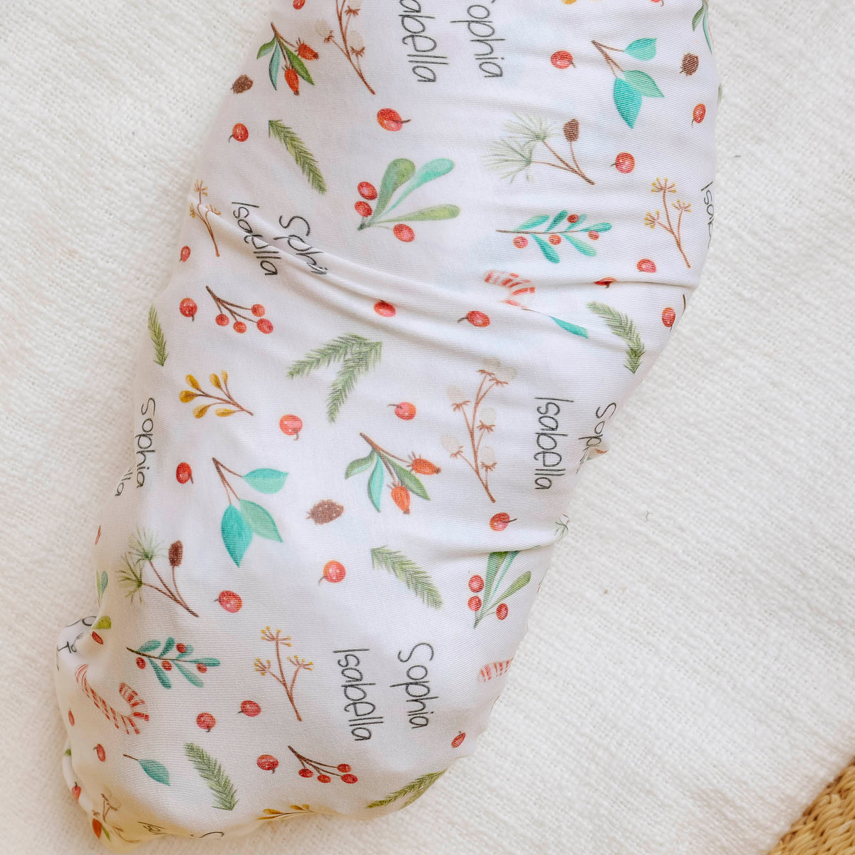 Personalized Baby Name Swaddle Blanket - Holly & Berries