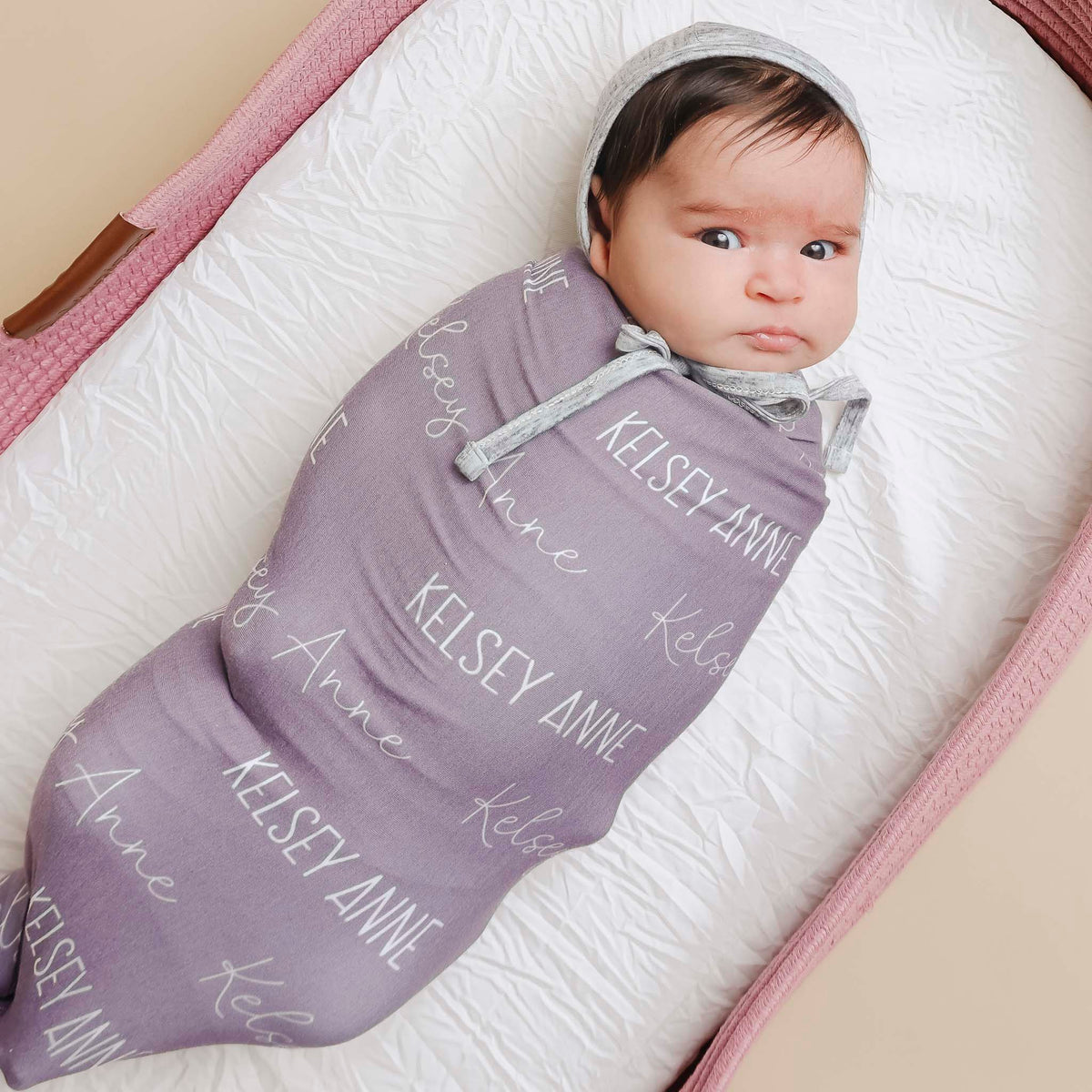 Personalized Baby Name Swaddle Blanket - Plum