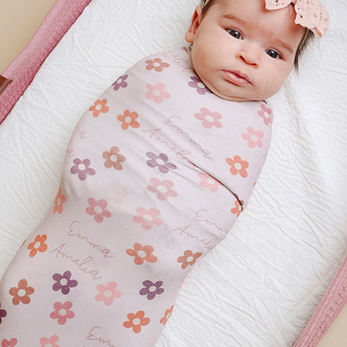 Personalized Baby Name Swaddle Blanket - Pink Daisy