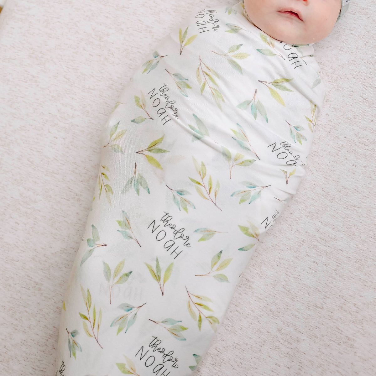 Personalized Baby Name Swaddle Blanket - Greenery