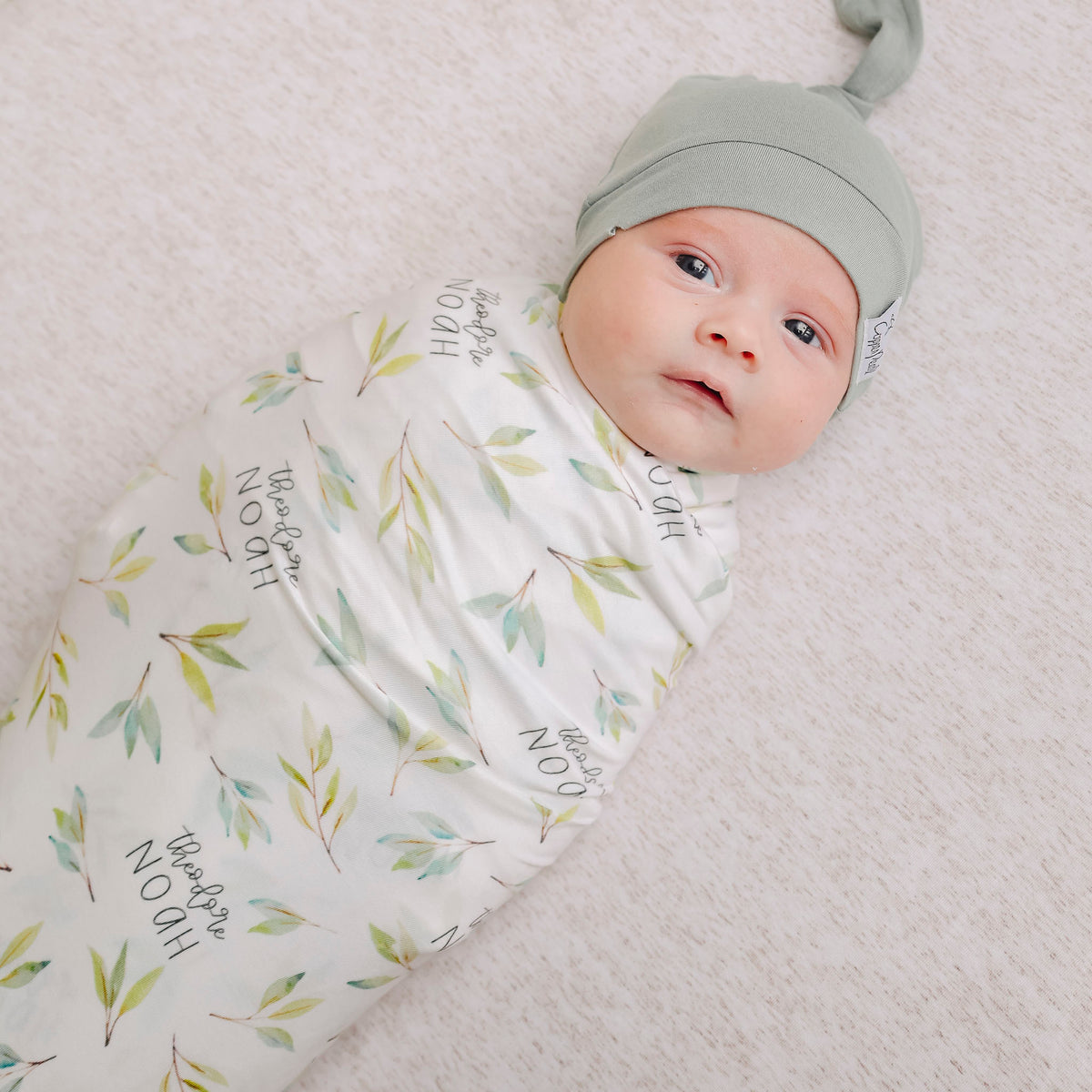 Personalized Baby Name Swaddle Blanket - Greenery