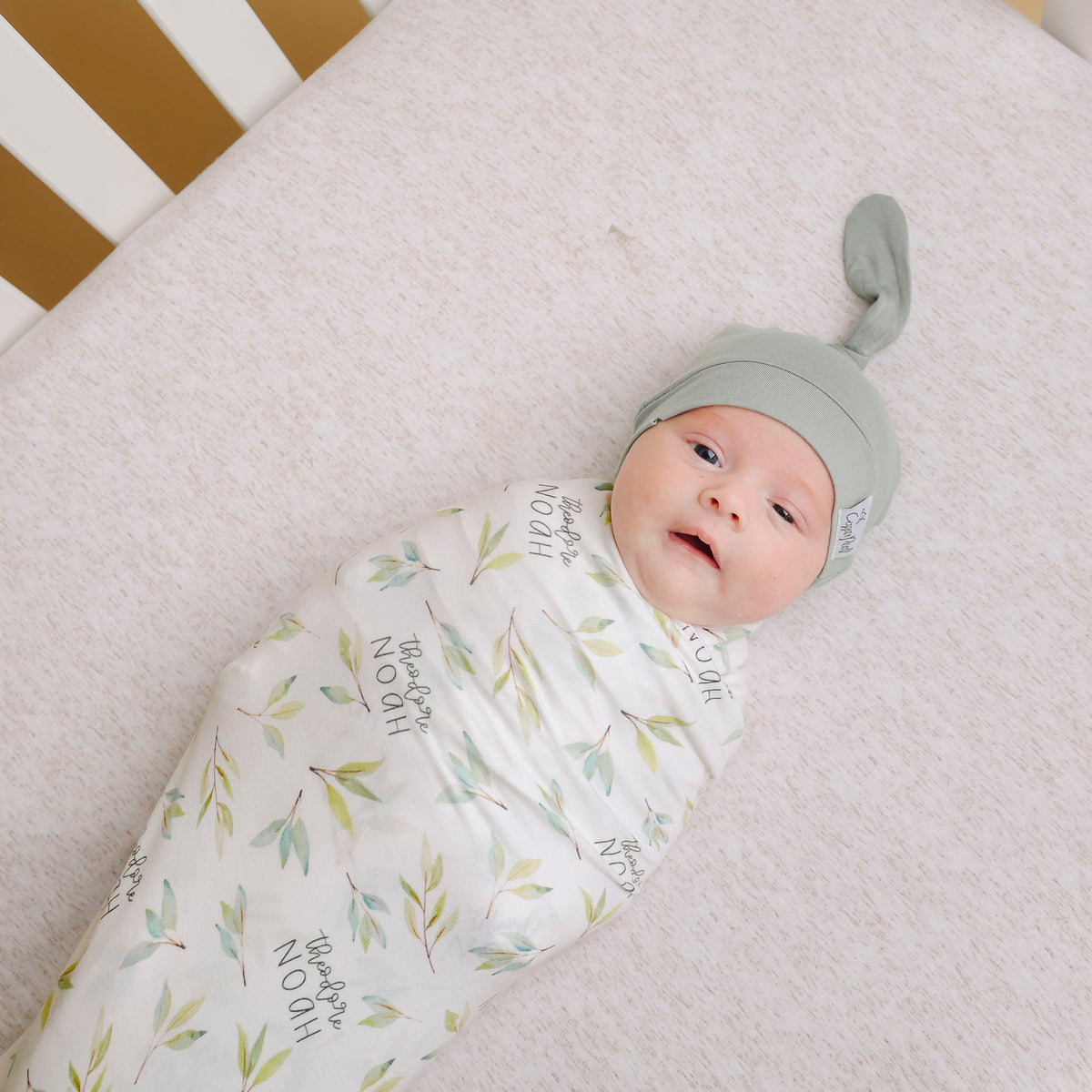 Personalized Baby Name Swaddle Blanket - Greenery