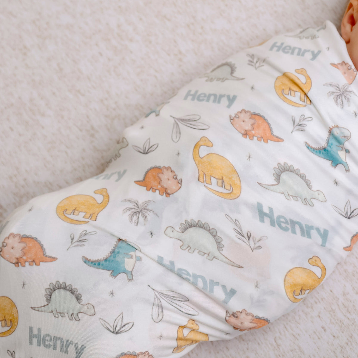 Personalized Baby Name Swaddle Blanket - Dino