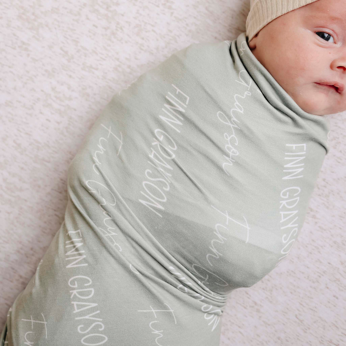 Personalized Baby Name Swaddle Blanket - Sage