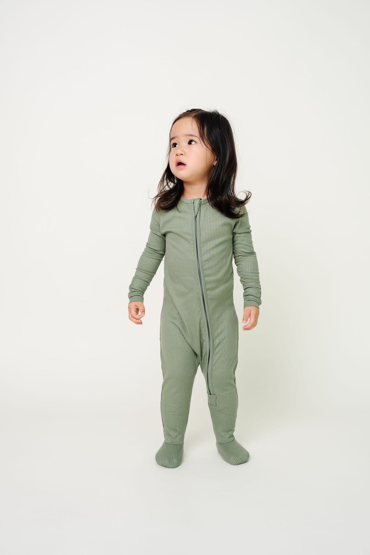 Rib Knit Zip-Up Footie Pajama - Clover