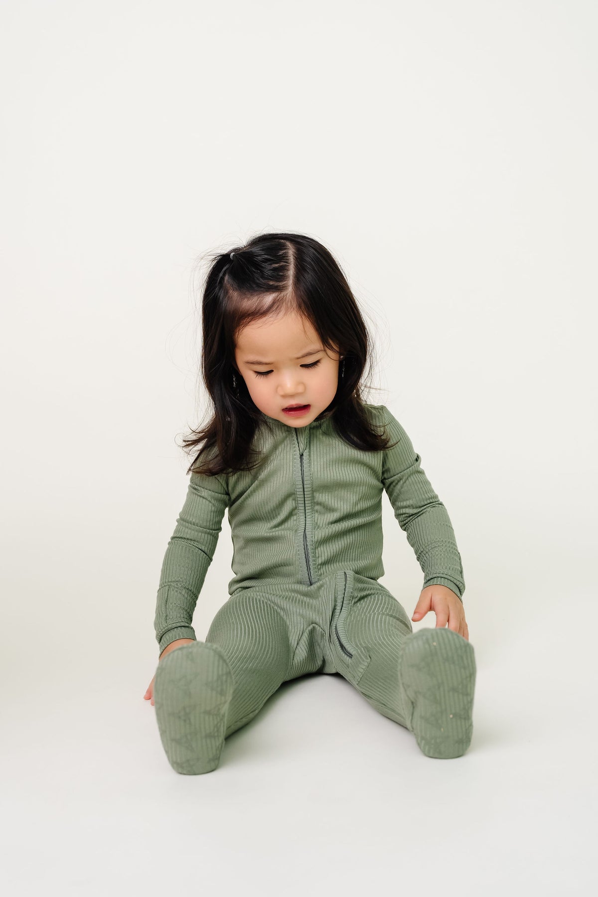 Rib Knit Zip-Up Footie Pajama - Clover