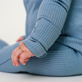 Rib Knit Zip-Up Footie Pajama - Atlantic