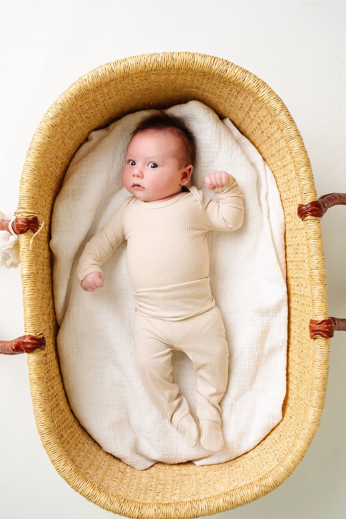 Rib Knit Footed Baby Pants- Moonstone