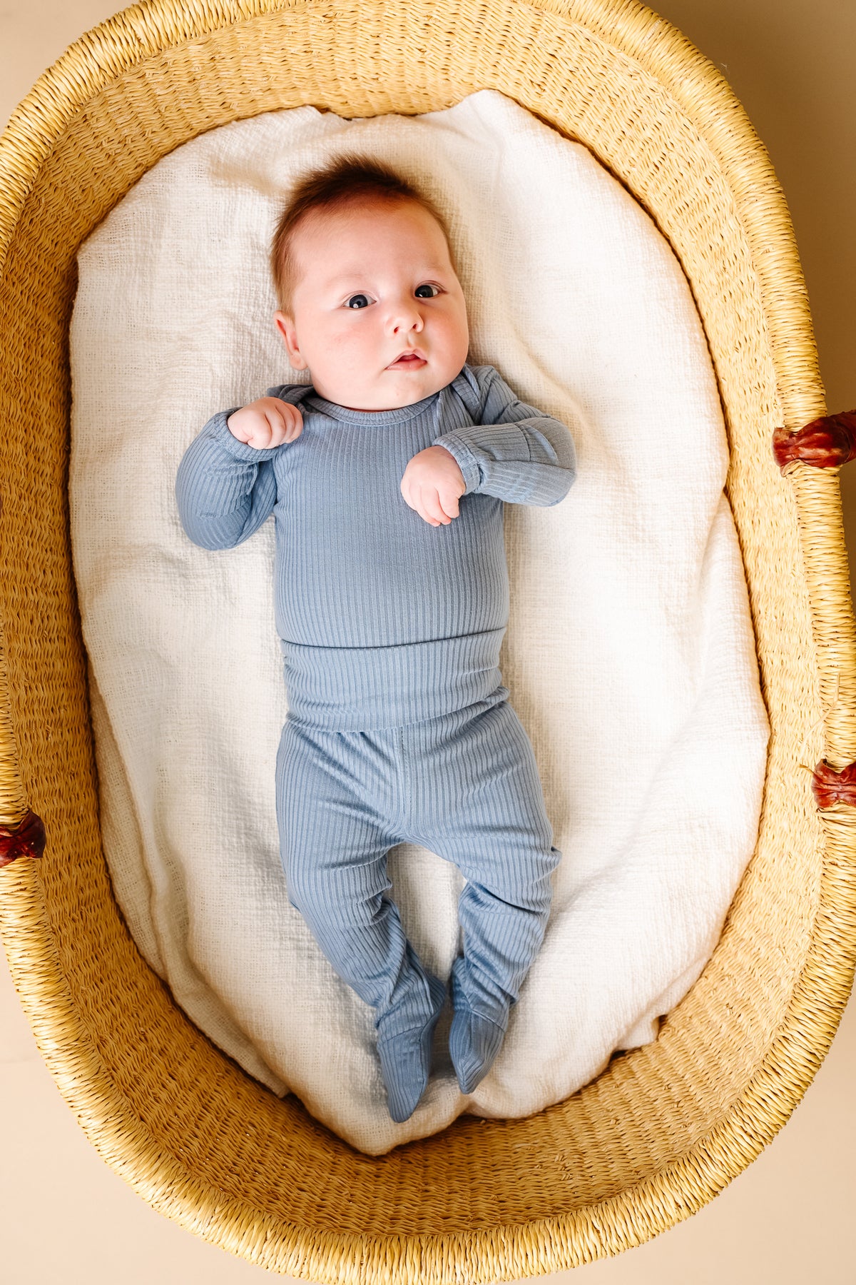 Rib Knit Footed Baby Pants- Atlantic