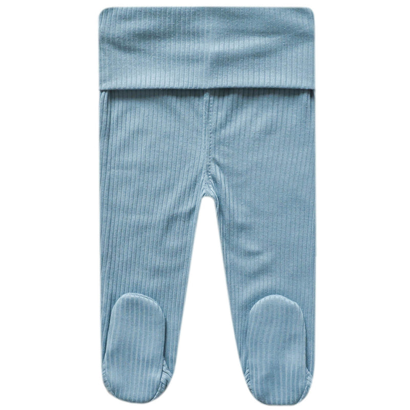 Rib Knit Footed Baby Pants- Atlantic