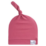 Rib Knit Top Knot Hat - Berry