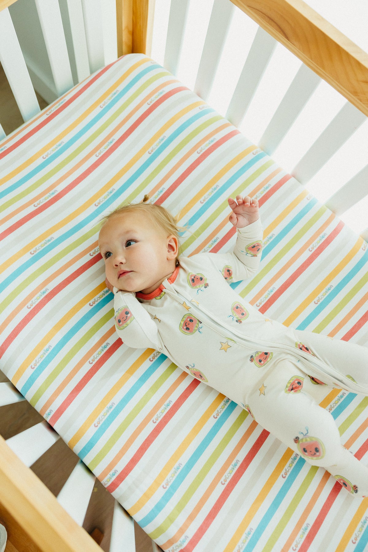 Premium Knit Fitted Crib Sheet - CoComelon Stripe