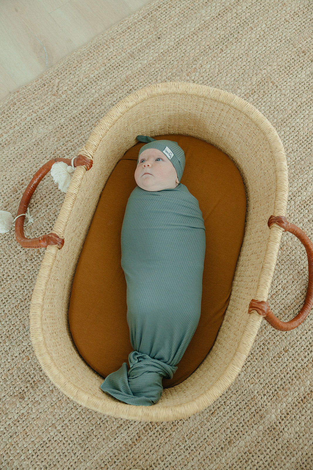 Rib Knit Swaddle Blanket - Moss