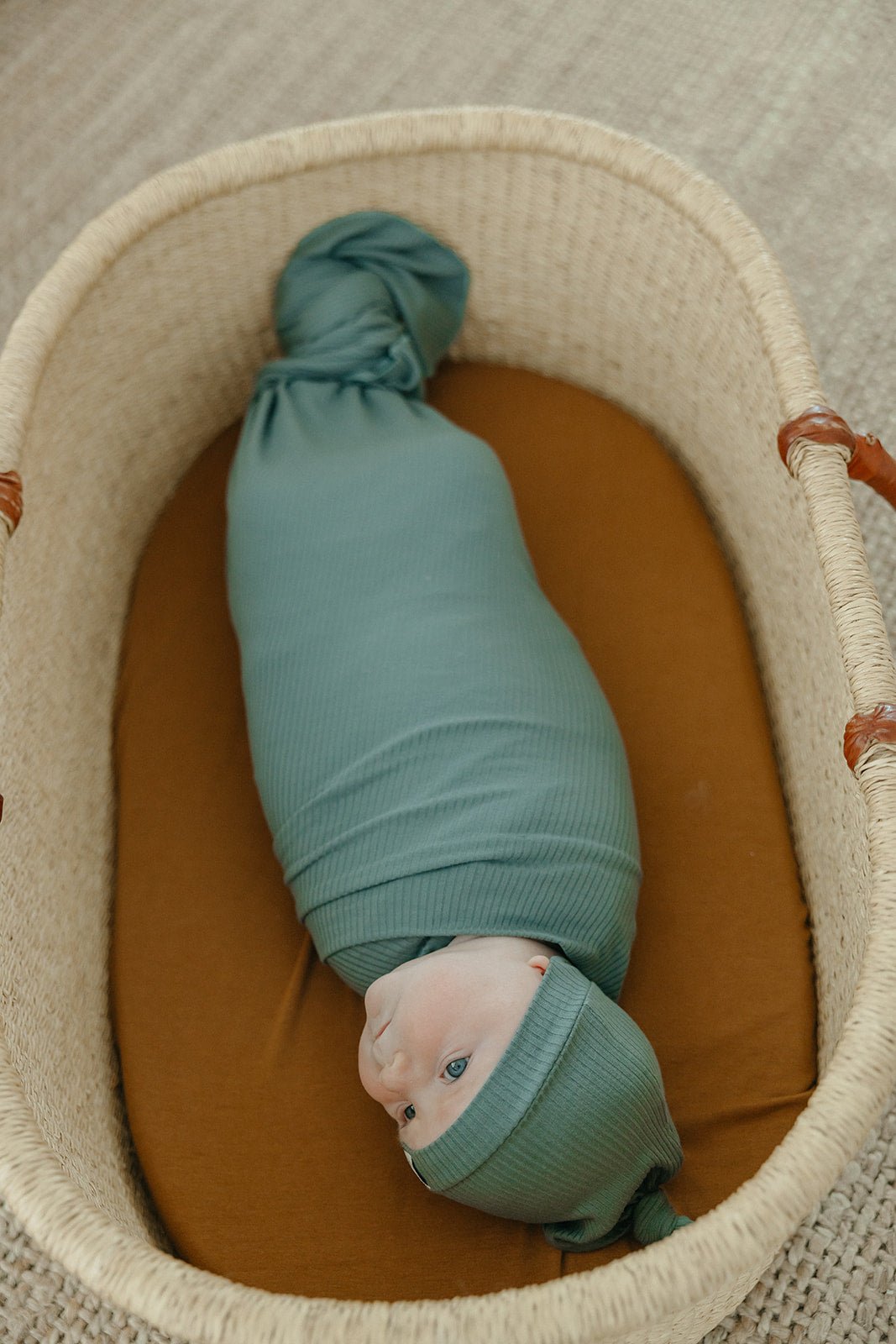 Rib Knit Swaddle Blanket - Moss