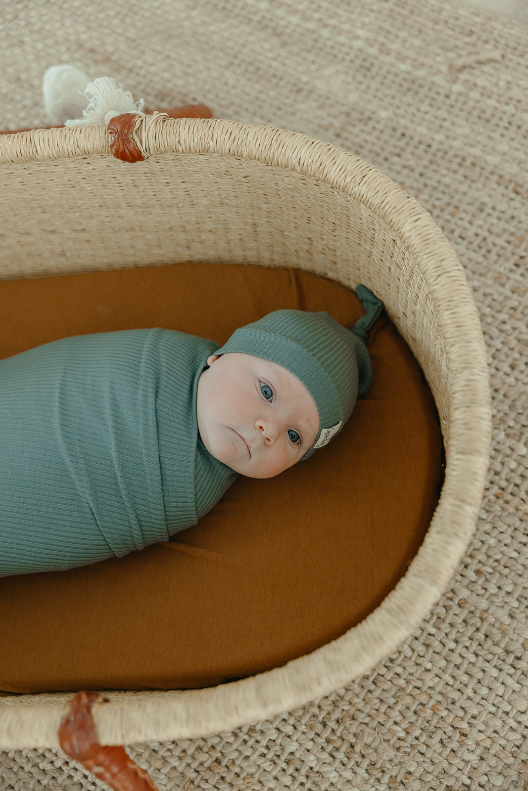 Rib Knit Swaddle Blanket - Moss