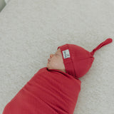 Rib Knit Top Knot Hat - Berry