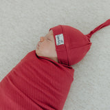 Rib Knit Top Knot Hat - Berry