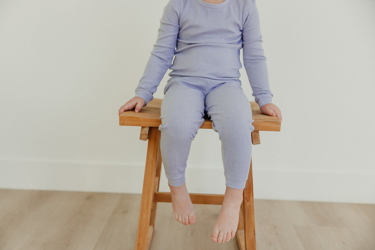 2pc Rib Knit Long Sleeve Pajama Set - Periwinkle