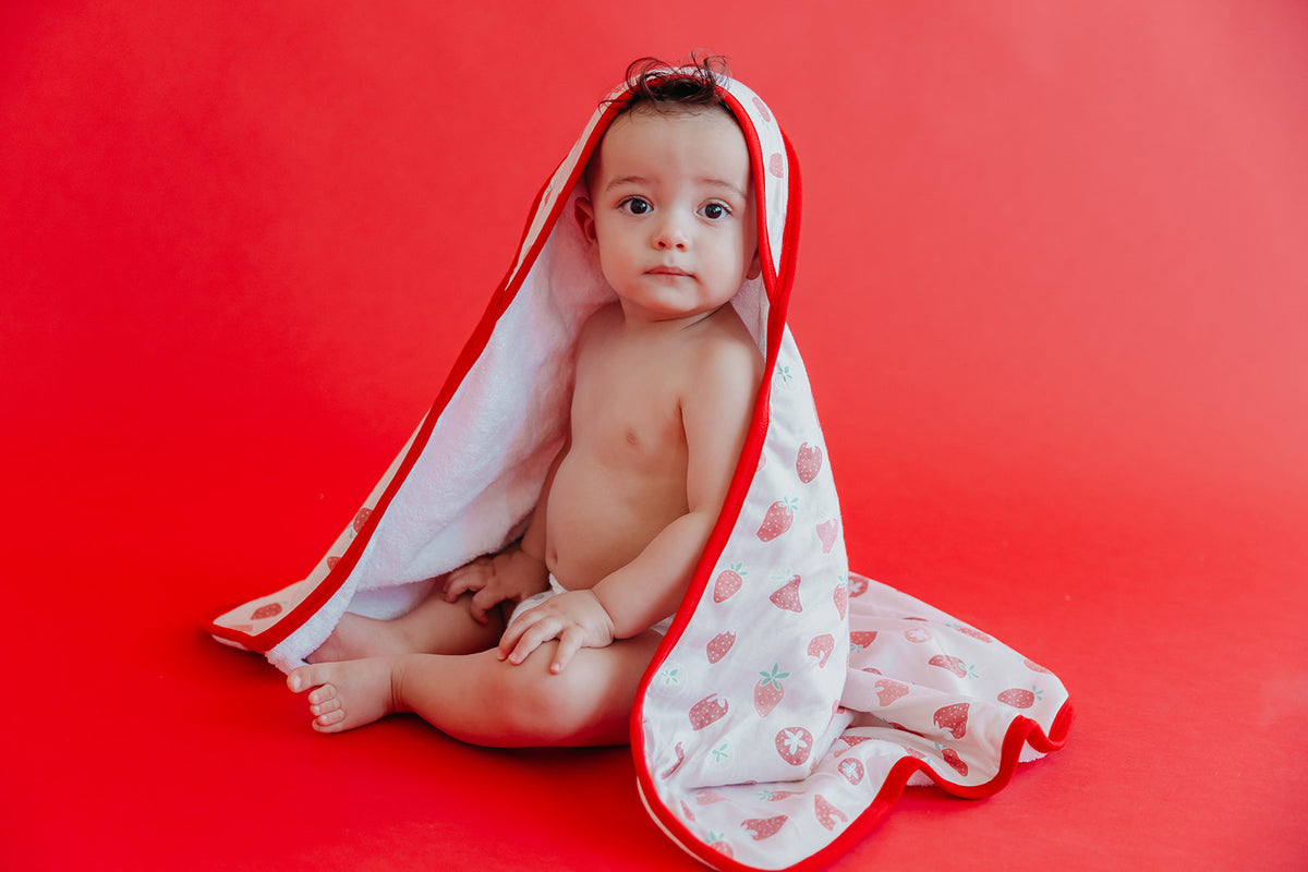 Premium Baby Knit Hooded Towel - Strawberry