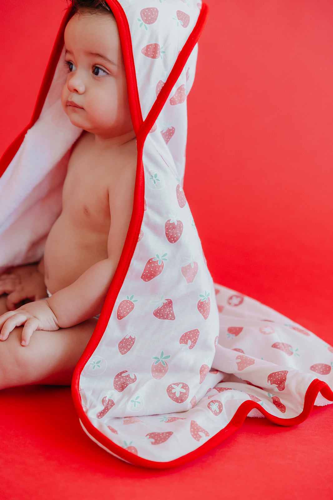 Premium Baby Knit Hooded Towel - Strawberry