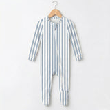 Zip-up Footie - Dusty Blue Stripe