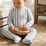 Zip-up Footie - Dusty Blue Stripe
