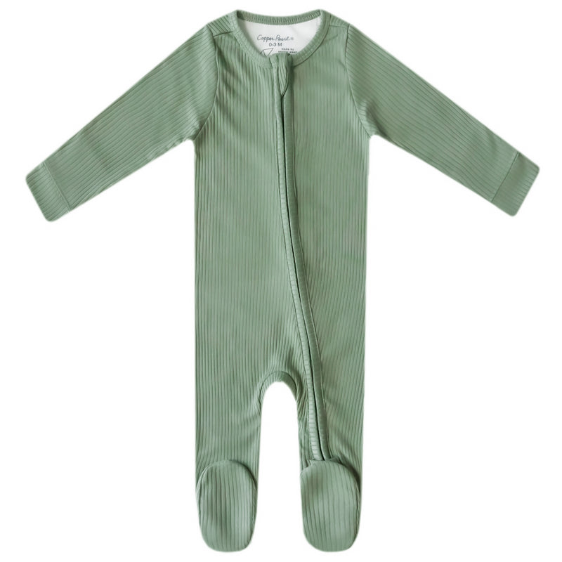 Rib Knit Zip-Up Footie Pajama - Clover