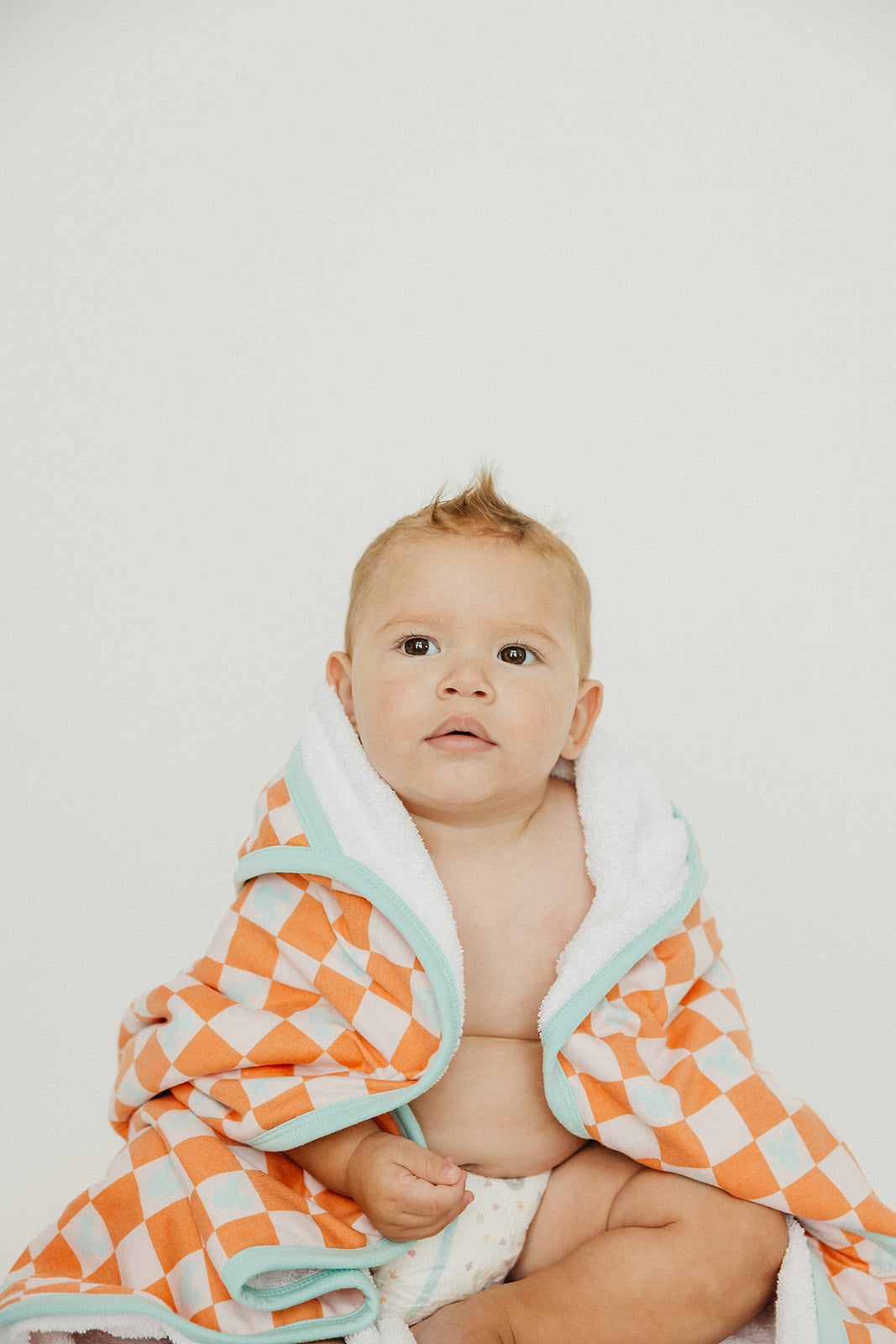 Premium Baby Knit Hooded Towel - Mickey Mouse Check