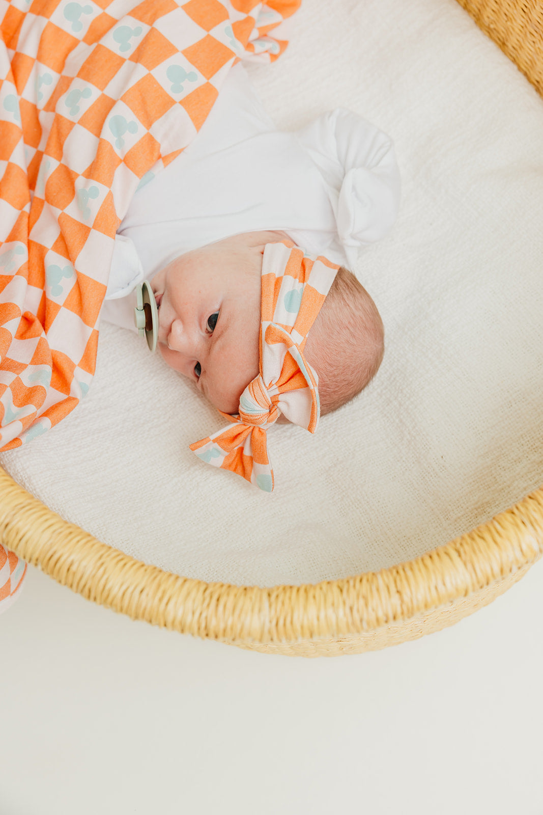 Knit Headband Bow - Mickey Mouse Check