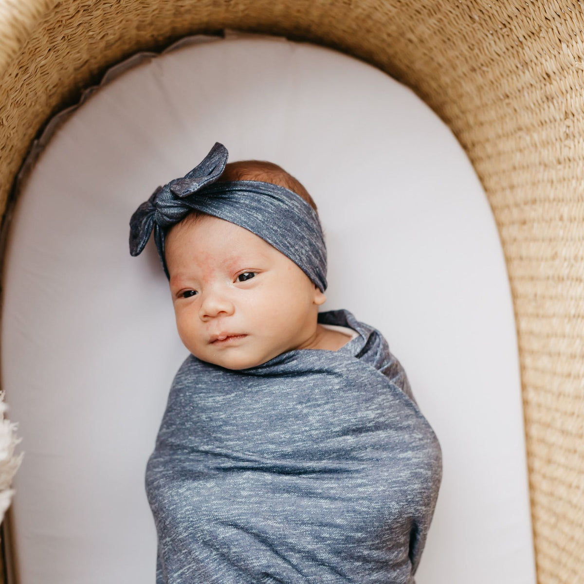 Knit Headband Bow - Denim