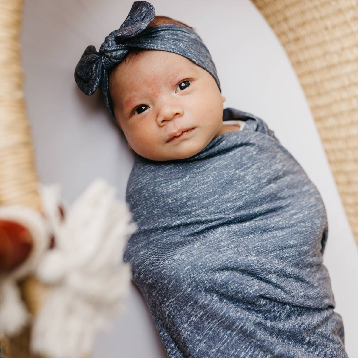 Knit Headband Bow - Denim