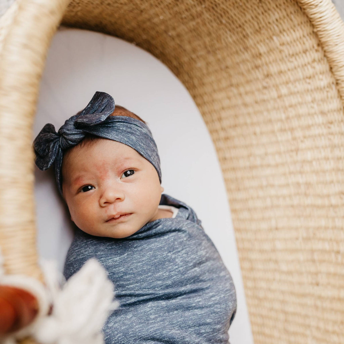 Knit Headband Bow - Denim