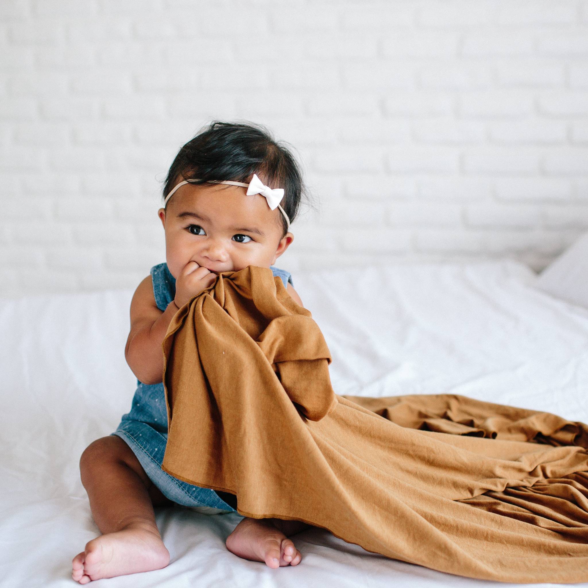 Copper Pearl Camel Knit Swaddle Blanket