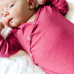 Rib Knit Newborn Knotted Gown - Berry