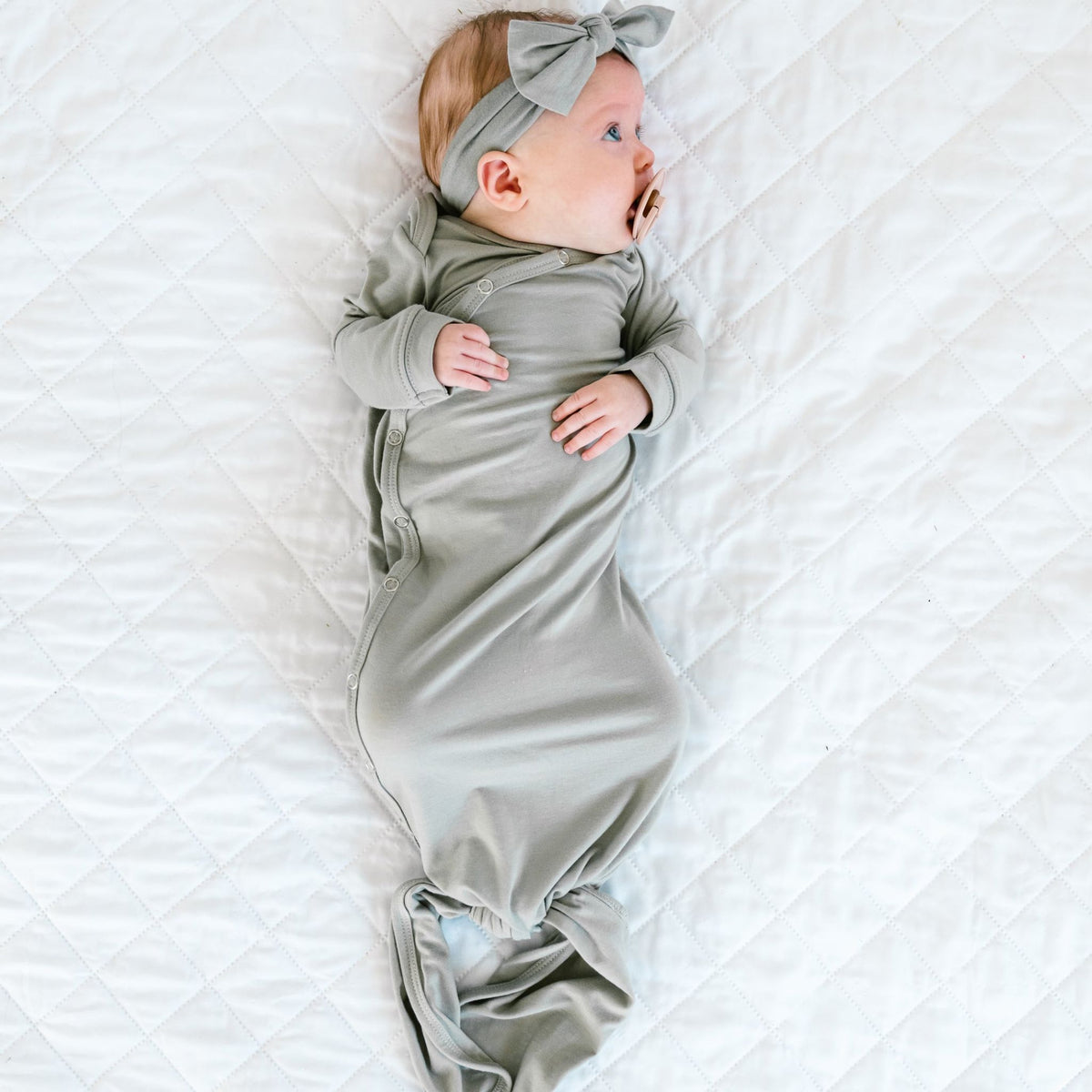 Newborn Knotted Gown - Stone