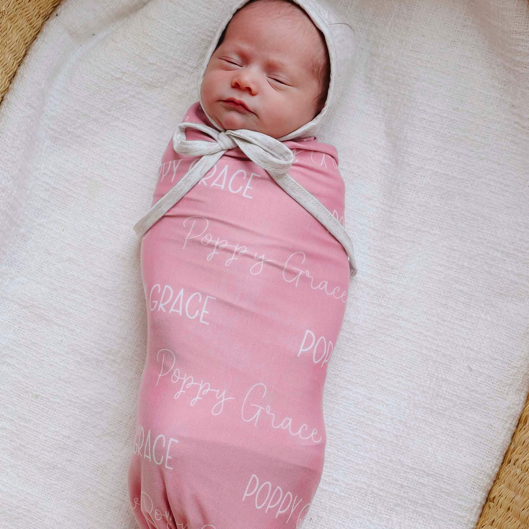 Personalized Baby Name Swaddle Blanket Carnation – Copper Pearl