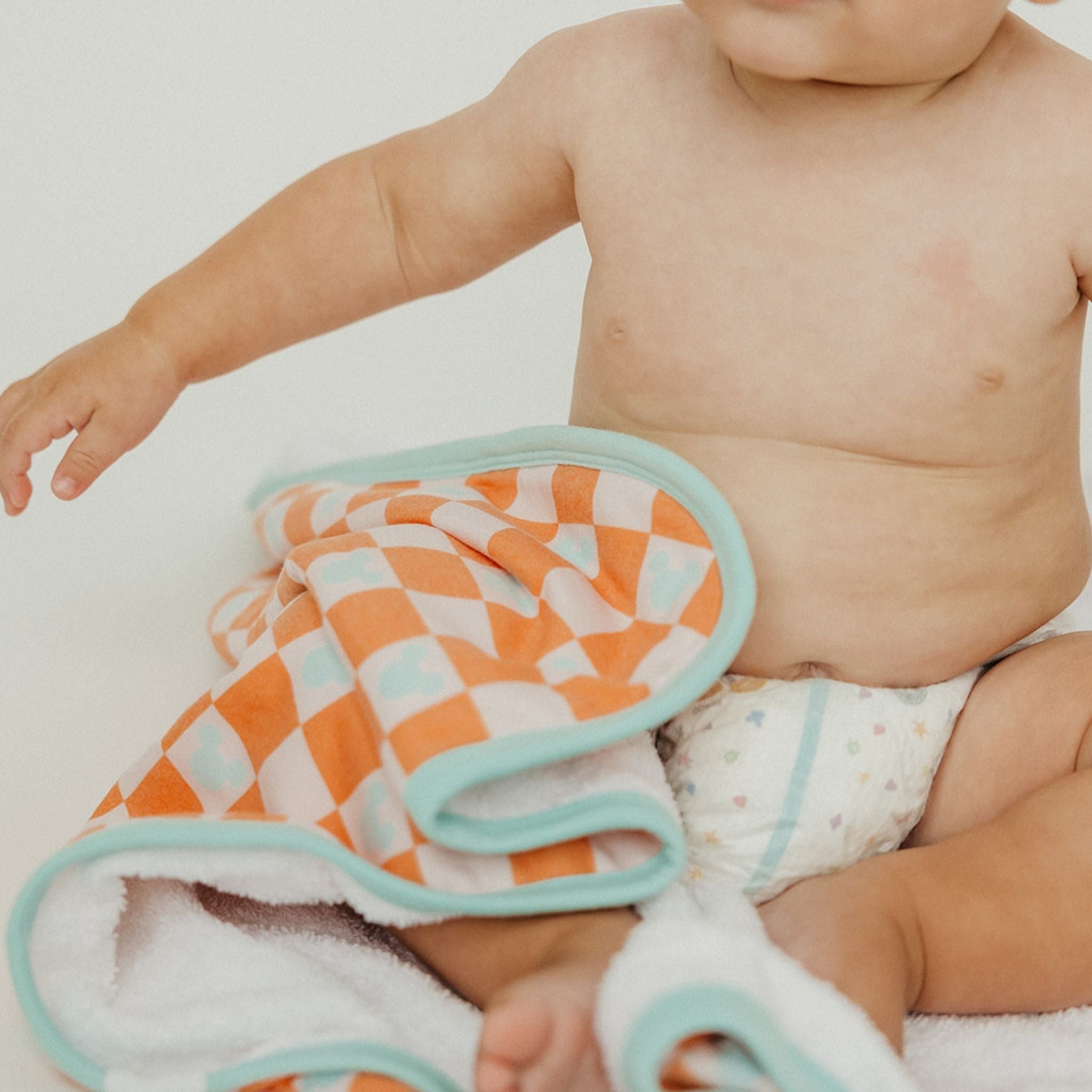 Premium Baby Knit Hooded Towel - Mickey Mouse Check