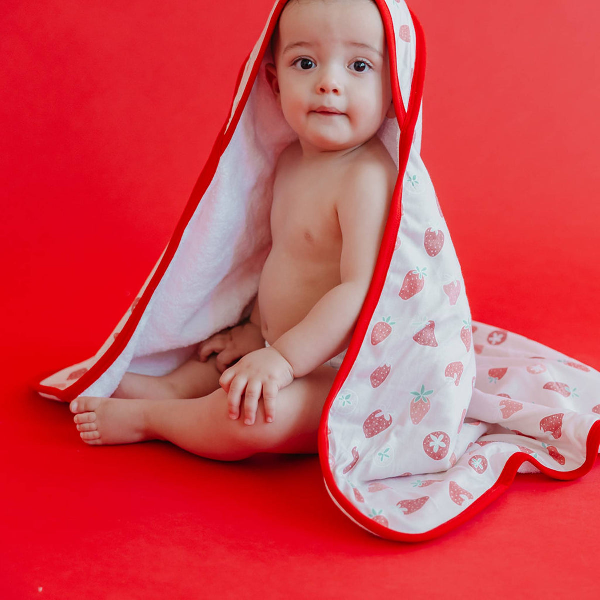 Premium Baby Knit Hooded Towel - Strawberry