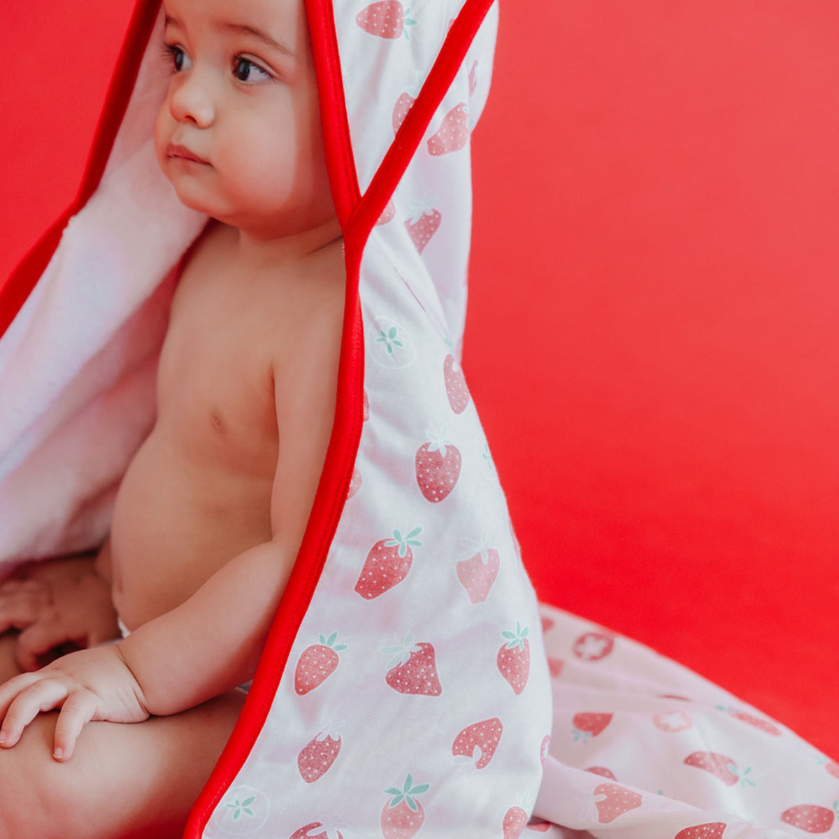 Premium Baby Knit Hooded Towel - Strawberry