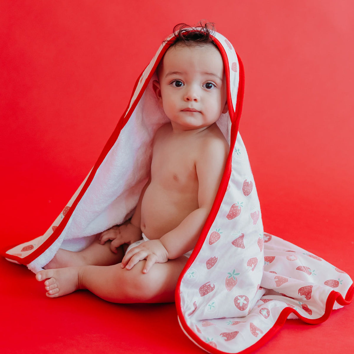 Premium Baby Knit Hooded Towel - Strawberry