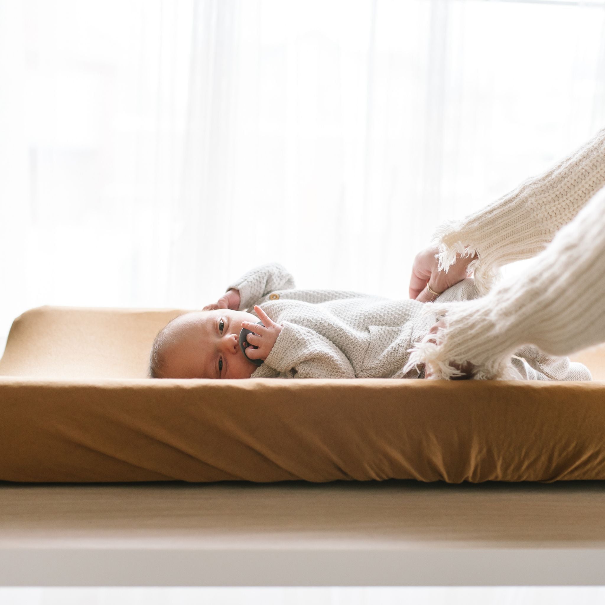 Premium Knit Diaper Changing Pad Cover - Camel