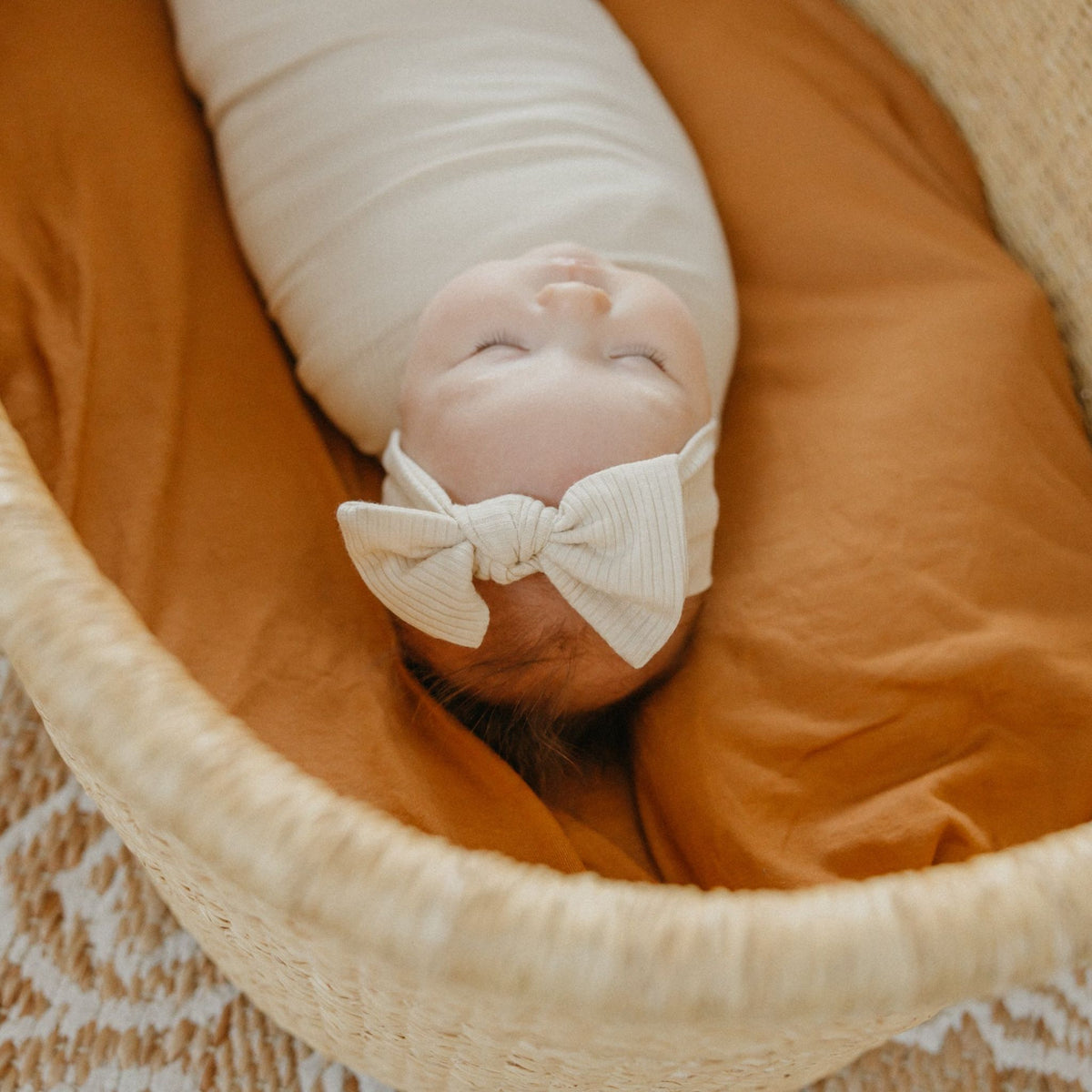 Rib Knit Headband Bow - Moonstone