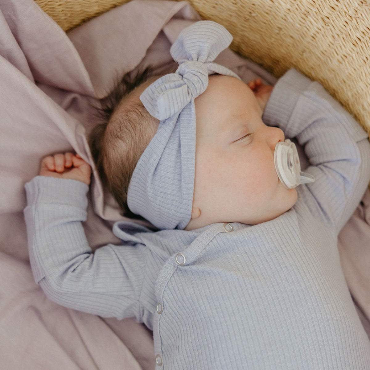 Rib Knit Headband Bow - Periwinkle