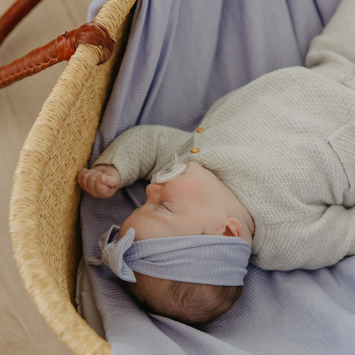 Rib Knit Headband Bow - Periwinkle